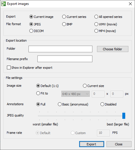 展开的导出窗口